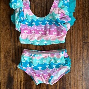 Two-Piece Ruffle Butts Swimsuit in Teal, Pink & Purple